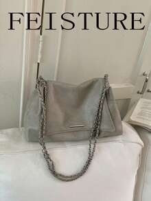 Solid Color Flap Chain Bag For Women, Fashion Soft Shoulder Bag, Suitable For Girls, Ladies, College Students, New Professionals And White-Collar Workers, Perfect For Work, Business, Commuting, School - Grey - View 9