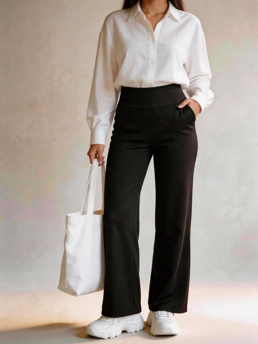 Hotalk Casual Commute Sports Yoga Straight Leg Pants - Black - View 1
