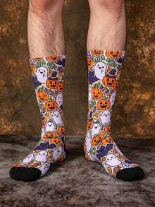 1/3 Pairs Creative Colorful Fun Pumpkin Jacquard Mid-Calf Socks, Cute Ghost Cartoon Halloween Gift Socks - Multicolor - View 6