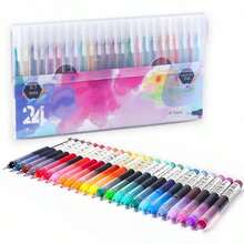 24-Color Ink Roller Ball Pen Set, Equipped With 0.5mm Ultra-Fine Tip, Smooth Writing, Smudge-Resistant. Vibrant Colors Make It An Ideal Choice For Journaling, Painting, Sketching, Classroom Notes And Artistic Creation. - Multiple Styles - View 5