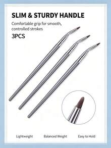 3Pcs Eyeliner Makeup Brushes,Precision Detail Brush For Eyeliner,Lip Liner,Eyebrow Outline,Portable Makeup Tool Set For Precise Edge Makeup Application - Silver - View 2