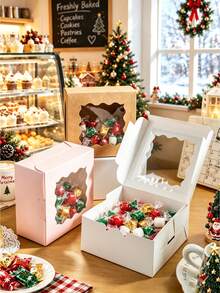 5pcs/10pcs/20pcs Scalloped Transparent See‑Through Window Gift Boxes Minimal Solid Paper Cases Decorative Packaging For Christmas Gifting & Party Gathering - View 2