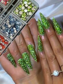 1 Box 6-Grid Mixed Color Round Rhinestone Nail Art Gems, Colorful Flat Bottom Nail Gemstone Set, DIY Nail Decoration, Suitable For Christmas DIY Nail Design And Daily Wear - Multicolor - View 3