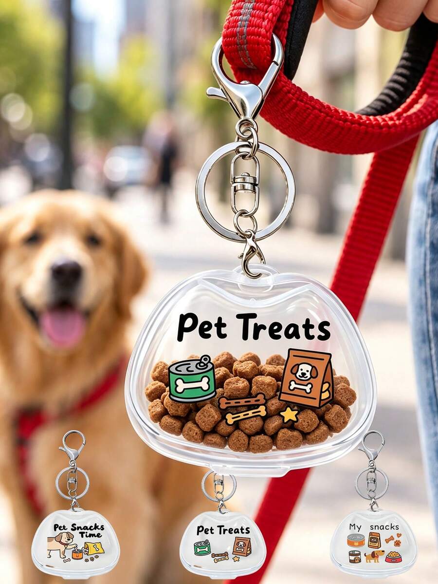 Cute Pet Print Mini Pet Snack Storage Box With Keychain, Mini Small-Capacity Transparent Visible Storage Box With Pet-Themed Print,Sealed Storage Box For Dog Snacks,Sealed Container,Small Gift For Pet Owners,Practical Small Storage Box For Pet Owners - Model a - View 1