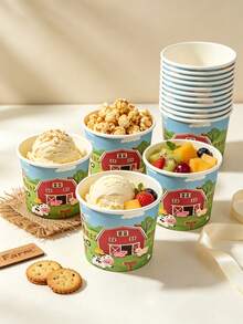 20/10pcs, Farm Themed Ice Cream Cup, Warehouse Grain, Dessert Bowl Suitable For Ice Cream, Fruits, Snacks, Perfect For Adult Sweet Themed Gatherings, Summer Picnics, Dessert Shops, Party Supplies, Birthday Parties, Bridal Weddings, Outdoor Parties - Multicolor - View 6