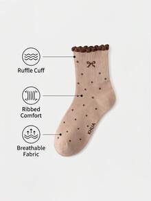 1/5 Pairs Women's Sweet Heart Bow Mid-Calf Socks, Soft & Breathable, Personalized, Preppy Style, Suitable For Home, Commute, Holiday Gifts - Multicolor - View 3