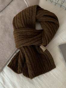 1PC Women's Casual Solid Color Scarf, Autumn/Winter Versatile Cable Knit Texture Warm College Style Knitted Knitted Neck Warmer - Multicolor - View 7