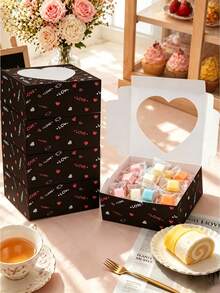 8pcs/12pcs/24pcs Valentine Style Hollow Heart Viewable Packaging Boxes Creative Printed Paper Cases For Candy Treats & Gift Storage - View 1