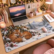 1pc Winter Fox Mouse Pad, Sleeping Red Foxes In Snowy Forest Landscape Extended Desk Mat For Home Office, Gaming And Holiday Decor - View 4