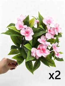 2pcs Impatiens Artificial Flowers | Multi-Color Faux Flower Planter, Stylish Decor For Patio & Balcony, Long-Lasting Fake Flowers, Home Outdoor Landscaping Must-Have, Table & Window Display Bouquet, Plastic, Suitable For Spring, Thanksgiving - Impatiens - View 13