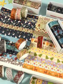 6 Rolls/Box, Christmas Pattern Washi Tape, Retro Style Diary DIY Decoration Materials Handbook Tape Set, Creative Masking Tape, Scrapbook Decoration Tape - Sets - View 8
