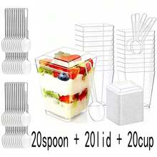 100/50/30/20/10pcs 5oz Square Dessert Cups With Lids And Spoons - Clear Reusable Party Cups, Suitable For Yogurt/Ice Cream/Cream Cake - Wedding, Birthday, Christmas, Eid Celebrations (Stackable) - Multicolor - View 11
