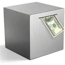 1pc Silver Stainless Steel Money Box, Tamper-Proof Storage Box, Anti-Theft Cash And Coin Storage Container, Adult Home Office Desktop Financial Savings Organizer - Silver - View 7