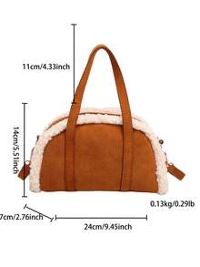 1pc Maillard Vintage Style Lamb Wool Patchwork Handbag, Adjustable Shoulder Strap Crossbody Small Bag, Lightweight Shoulder Bag. Suitable For Girls/Children/Students, Perfect For Autumn Outings, Shopping, Daily Commute. - Multicolor - View 2