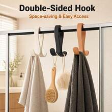 1pc/3pcs Double-Sided Shower Door Hooks, Hanging Bathroom Organizer, Closet Organizer, Wardrobe Storage Rack, Home Decor Hooks, Suitable For Towels, Washcloths, Underwear, Bath Brushes And More - Multicolor - View 6