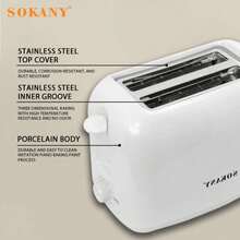 Pemanggang Roti Sarapan Rumah Tangga SOKANY 022, Otomatis Penuh 2 Irisan, Daya Tinggi 700W, 6 Tingkat Pemanggangan, Slot Ganda Ekstra Lebar 30mm, Ruang Dalam Stainless Steel 304, Pemanggangan Suhu Tinggi Tanpa Bau - Putih - View 4