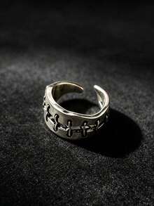 CIREY 1pc Asymmetrical Design Vintage Distressed Handmade Wire-Wrapped Dark Style Heavy-Duty Bound Ring, Unique Niche Bold Retro Versatile Single Ring Accessory - Bundle Ring - View 5