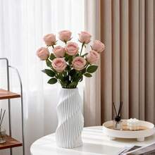 1 chiếc chậu hoa nhỏ bằng nhựa màu trắng, vật dụng trang trí thiết kế sang trọng thanh lịch, phong cách độc đáo, dùng cắm hoa trang trí nhà cửa, phù hợp cho hoa giả và mục đích trang trí đơn giản, có 2 màu - A - Xem 5