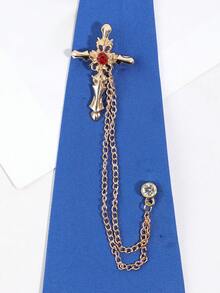 1pc Fashionable Versatile Unisex Pre-Tied Tie With Faux Rhinestone Cross Chain Decor, College Style DIY Necktie For Halloween, Party, Performance And School Wear - Multicolor - View 3