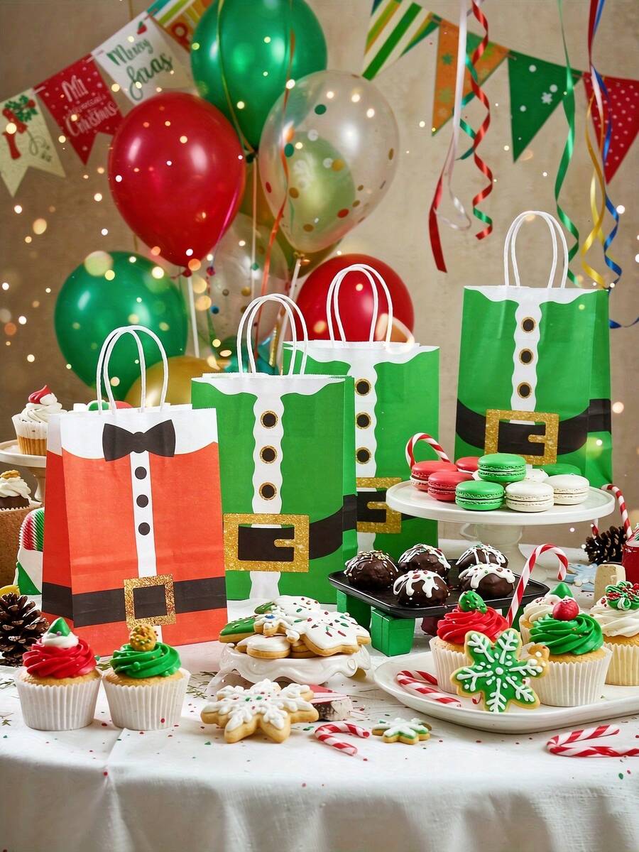 1/5/10pcs Christmas Santa & Elf Costume Paper Gift Bags With Handles ...