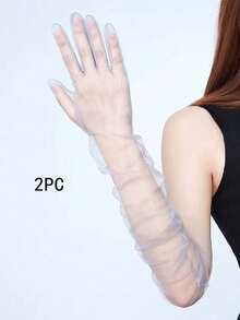 2雙女款純色網格長款晚宴手套 - 多色 - 查看 16