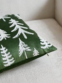 1件裝聖誕綠色聖誕樹刺繡枕套,適合室內裝飾、聖誕裝飾,四季通用,不含枕芯 - 綠色 - 查看 8