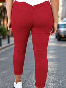 Women's Casual Drawstring Pants Spring Red - Red - View 3