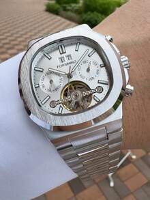 FORSINING 1pc Fashion Tourbillon Skeleton Automatic Mechanical Watch For Men Moon Phase Design Business Men Watches Top Brand Luxury Wristwatches - one-size - View 12