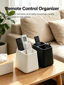 1pc Vertical Stripe Dual-Compartment Remote Control Storage Box, Remote Control Holder, Living Room/Bedroom/Coffee Table/Study Storage Box, Decorative Storage Rack, Home Essential, Living Room/Bedroom Decorative Storage Must-Have, Best Choice For Housewarming Gift - Multicolor - View 2