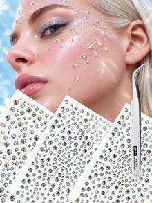 1/3/5/7Sheets Mermaid Theme Face Gems Stickers, Self-Adhesive Rhinestone Face Jewels, Face Stickers For Eye, Forehead, Rave Accessories, Festival, Party, Makeup, DIY Crafts, Y2K Aesthetic,Concert Look - Multicolor - View 2