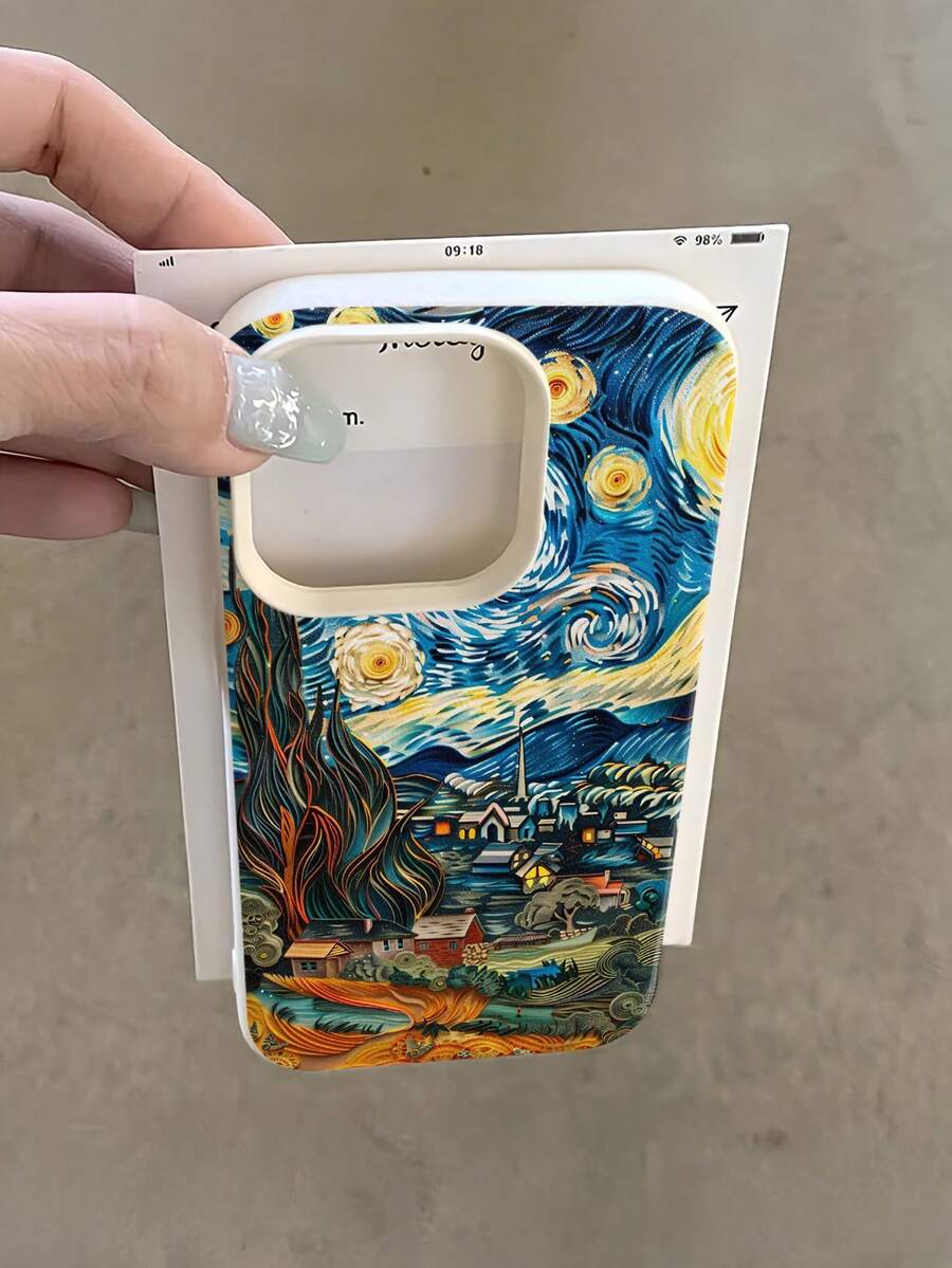 1件 白色梵谷星夜漩渦個性化極簡全包覆TPU防震手機殼,適用於Apple 18 17 16 15 14 13 12 11 Pro Max Air及系列 - 彩色 - 查看 1