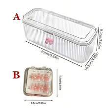 Clear Vertical Strip Flip Storage Box, Dustproof Makeup Brush Beauty Sponge Organizer, Press On Nail Container, Hair Tie Hair Clip Holder, Multifunctional Cosmetic Storage Case For Vanity Desktop - Multicolor - View 10