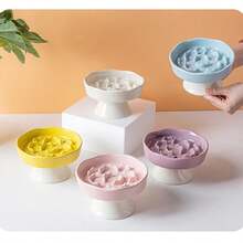 Ceramic Slow Feeder Bowl, Elevated Cat Bowl For Neck Protection, Anti-Tipping, Pet Food Bowl - Multicolor - View 8