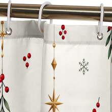 1pc/4pcs Deer Horn & Red Berry Hanging Branch Pattern Multi-Functional Bathroom Decor Shower Curtain Set, Free 12 Hooks, Premium Holiday Atmosphere, Bathroom Mat, U-Shaped Bath Mat And Round Toilet Lid Cover, Suitable For All Scenes Decoration, Bathroom Set - Antler Red Fruit Dangle Branch - View 5