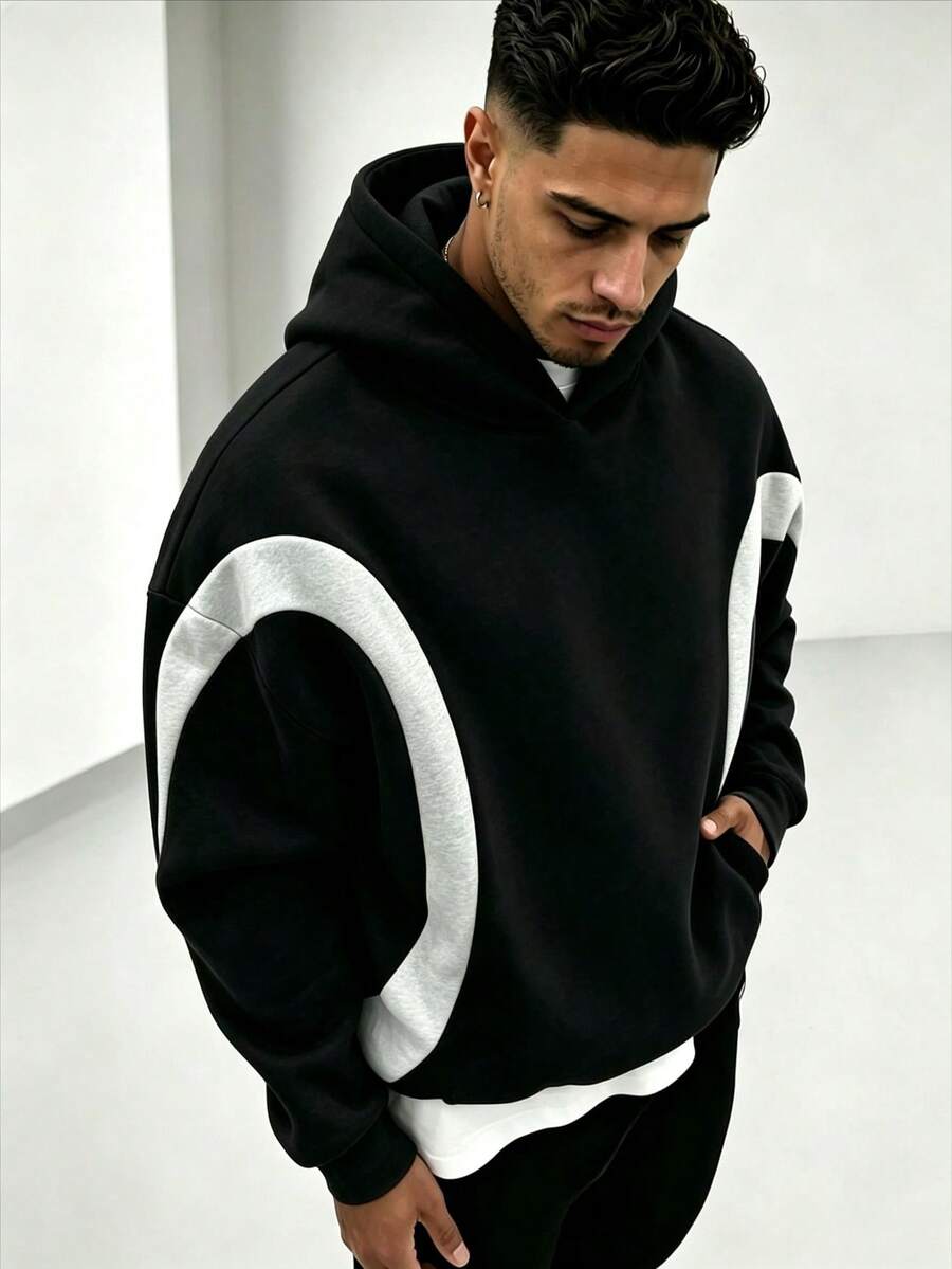 ZYNTH BALENO Men's Autumn/Winter Patchwork Hooded Sweatshirt, Suitable For Sports, Classic Solid Color Long Sleeve