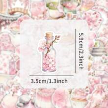 50 Floral Sakura Cherry Blossom Doodle Stickers, Perfect For Decorating Stationery, Water Bottles, Phones, Laptops, Suitcases, Refrigerators, Skateboards, And Guitars - Multicolor - View 2