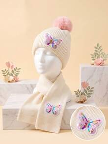2pcs/Set Girls Sequin Bowknot Autumn Winter Kids Hat Scarf Set, 2-Piece Hat Set, Knit Beanie Scarf Set, Autumn Winter Warm 2-Piece Set, Kids Winter Accessory Set - 2pcs - View 10