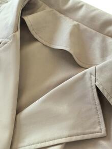 Plus Size Old Money Style Plus Size Friendly Short Trench Coat, Belted Double-Breasted Lightweight Spring/Autumn Jacket - Khaki - View 9