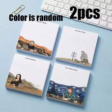 2/4包共100/200張名畫藝術靈感便利貼，75X75mm 3X3英吋，趣味情感表達備忘便箋，梵谷蒙娜麗莎自黏提醒便條紙，適用辦公室、學校、居家書桌用品 - F - 查看 10