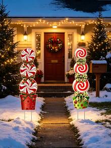 Christmas Candy Outdoor Yard Sign With Ground Stake, Large Candy Cane Yard Decor, Christmas Yard Sign Set, Suitable For Winter Holiday Parties, Front Yard, Garden Path, Christmas Decoration Accessories - Candy Style - View 6