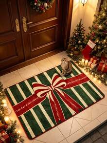 1pc Christmas Gift Bow Doormat, Christmas Gift, Door Mat, Small Rug, Welcome Mat, Carpet, Floor Mat, Outdoor Doormat, Kitchen Rug, Home Decor, Front Door Mat, Area Rug, Outdoor Mat - Multicolor - View 3