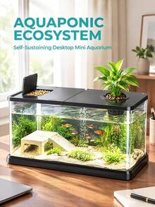Transparent Fish Tank With Lid, Desktop Aquarium And Turtle Breeding Tank For Goldfish, Turtles And Small Aquatic Pets, Mini Aquarium For Home, Living Room And Office - Black - View 5