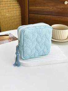 Portable Sanitary Napkin Storage Bag, Quilted Heart Zipper Design Mini Makeup Bag, Women's Lightweight Coin Purse, Daily Commute Multi-Function Period Storage Bag, Beach Travel Cruise Vacation Back To School Essential Accessory - Multicolor - View 12