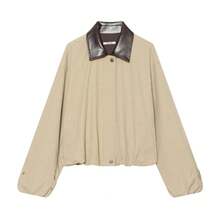 Women's Casual Plaid Colorblock Collar Jacket, Autumn New Style, Comfortable Polyester Fiber Fashion Outerwear - Champagne - View 4