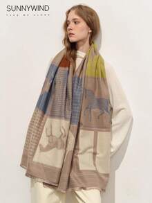 1pc Women's Leopard Print Animal Pattern Elegant Fashion Polyester Scarf For Daily Use - Khaki - View 3