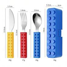 New 1-Piece Cutlery Set, Cute Building Block Design, Connectable DIY Creative Building Block Shape Knife, Fork, And Spoon Set, Portable Cutlery Set With Storage Box - Multicolor - View 8