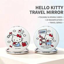 Miniso (1PC)  Characters Travel Series Soft Bread Double-Sided Folding Compact Mirror,  White & Blue 2 Colors, Portable Pocket Makeup Mirror, Normal & Magnifying Dual Mirror Surface, Travel Cosmetic Accessory, Girls Gift - Multicolor - View 1