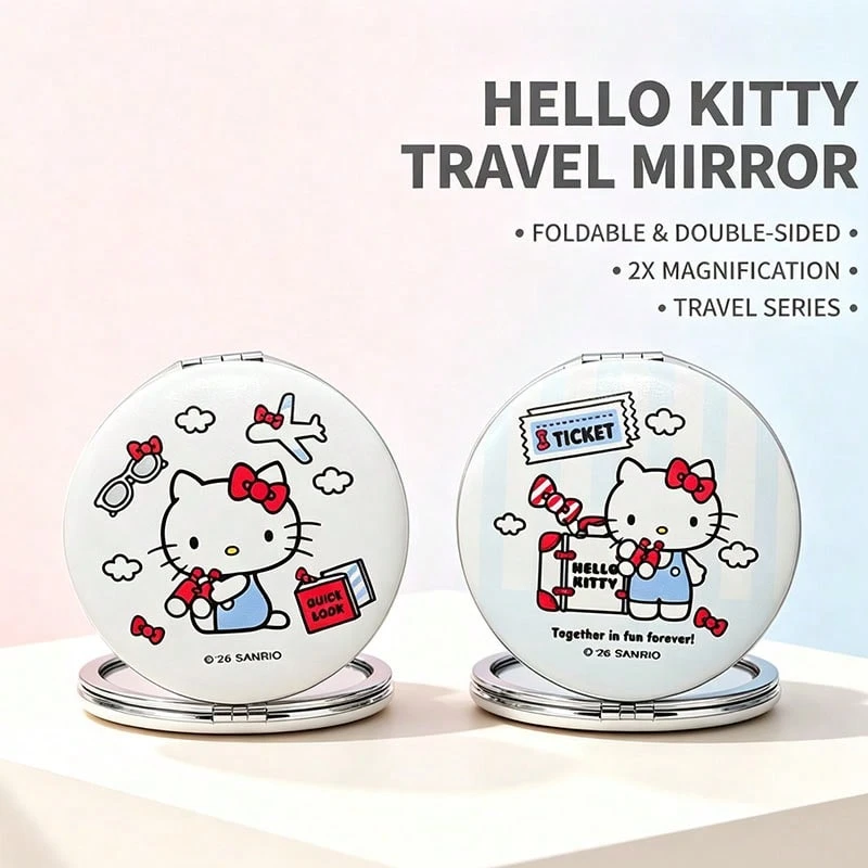 Miniso (1PC)  Characters Travel Series Soft Bread Double-Sided Folding Compact Mirror,  White & Blue 2 Colors, Portable Pocket Makeup Mirror, Normal & Magnifying Dual Mirror Surface, Travel Cosmetic Accessory, Girls Gift - Multicolor - View 1