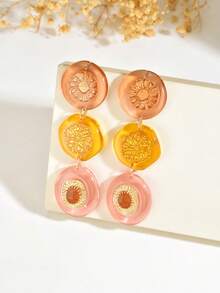 1 Pair Exaggerated Personalized Tie-Dye Geometric Resin Color-Block Multi-Layer Pendant Earrings Suitable For Women's Daily, Vacation And Party Wear - Multicolor - View 4