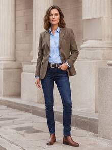 Urban Retro Elegant Minimalist Commuter Herringbone Long Sleeve Jacket With Pockets And Lining For Women, Suitable For Street, Office, Commuting, Holidays, Weekend Getaways - Dark Brown - View 6